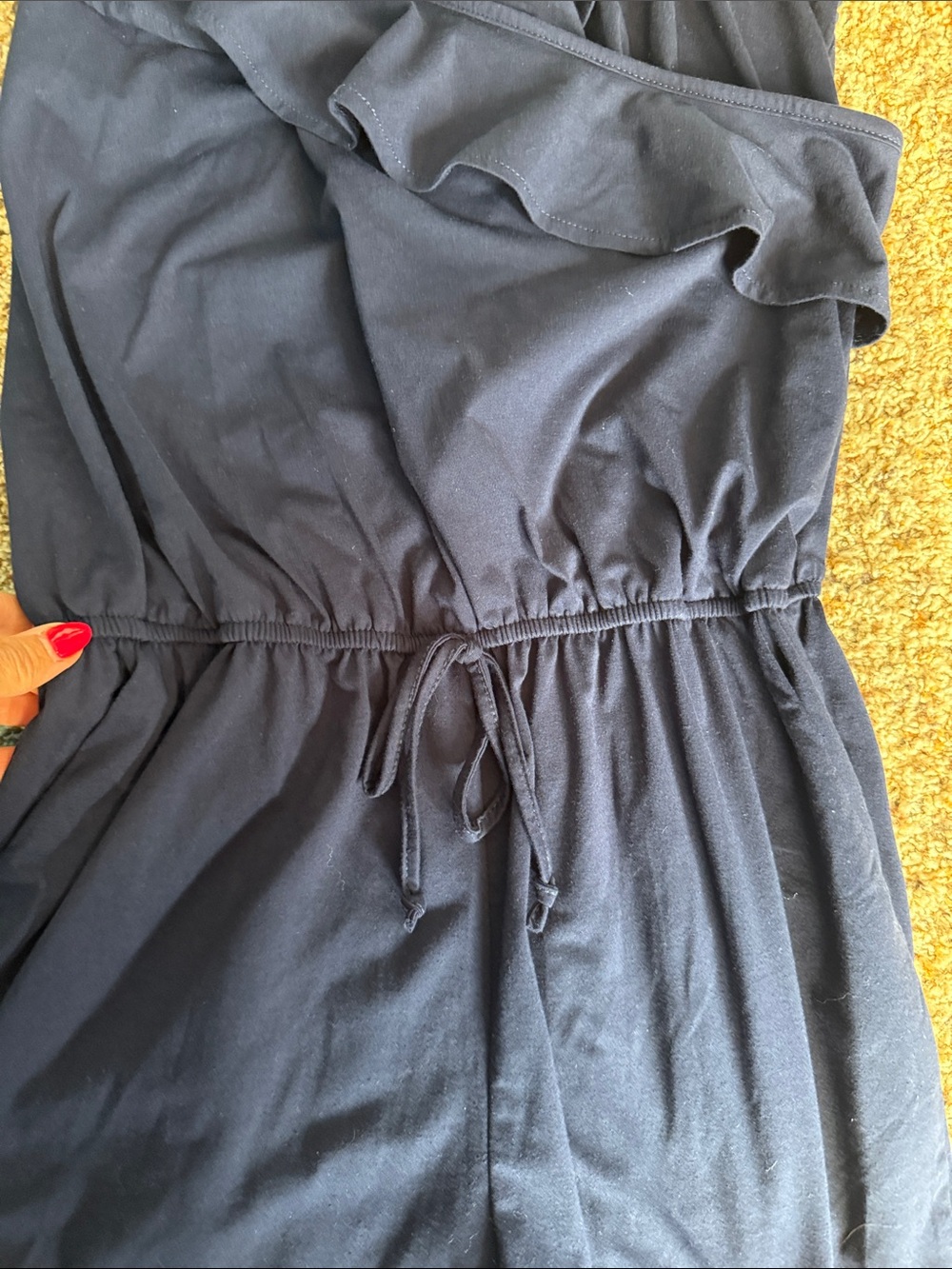 Women’s Navy Ruffle-Front Romper - Picture 2 of 6